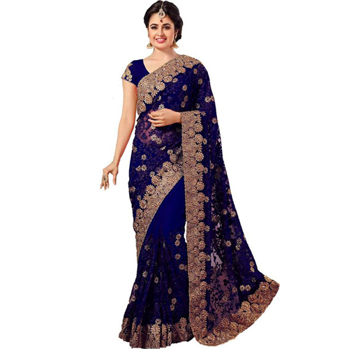 Light Blue Color Banarasi Saree with Blouse For Women